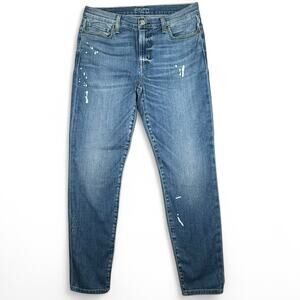 Ética Lily Ankle Jeans Size 29 Blue Distressed Paint Splatter Stretch Denim